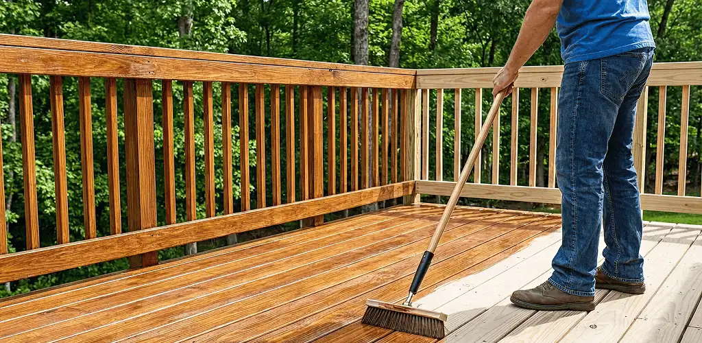Deck staining and sealing application on a wood deck in Glendale, AZ