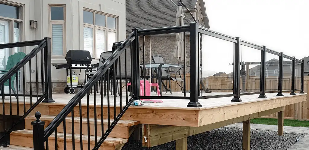 Handrail installation on a deck staircase for safety and code compliance in Glendale, AZ