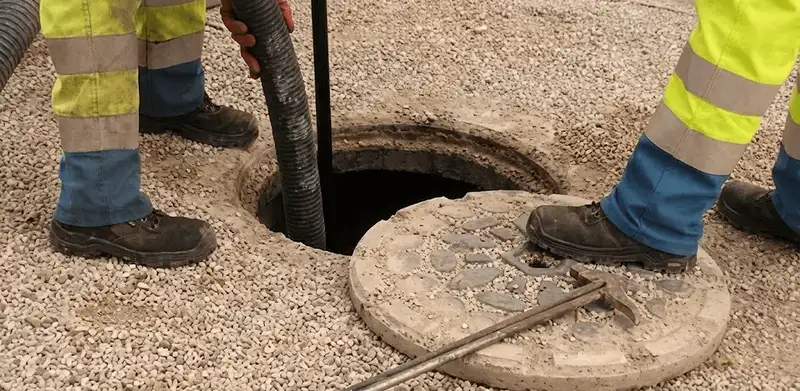 Drain cleaning crew clearing a sewer access point with professional equipment in Glendale, AZ